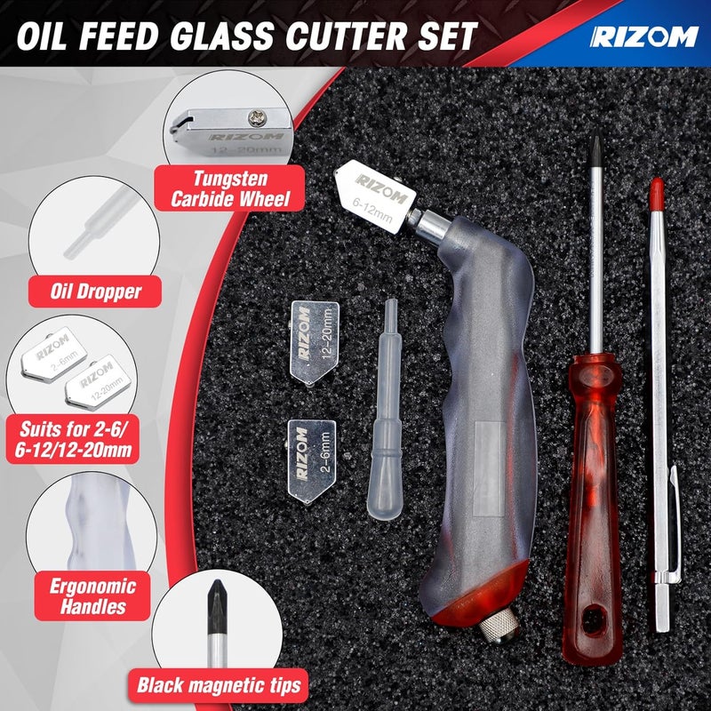 Rizom Glass Cutting Tool, Glass Cutter 2-20MM, 8" Tile Nippers, 8" Glass Running Pliers with Curved Jaws, 6" Breaker Grozer Pliers, Glass Cutter Kit for Stained Glass, Tiles, Mosaic Cutting - Image 5